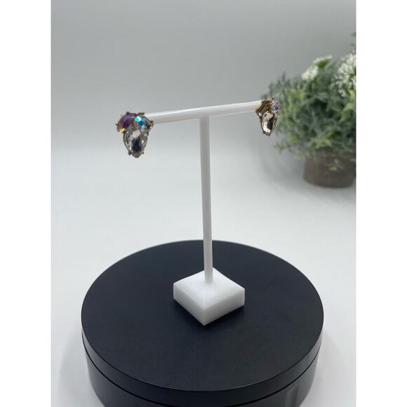 J. Crew Four Clear Champagne AB Rhinestone Stud Gold Tone Sparkling Earrings - Picture 11 of 11